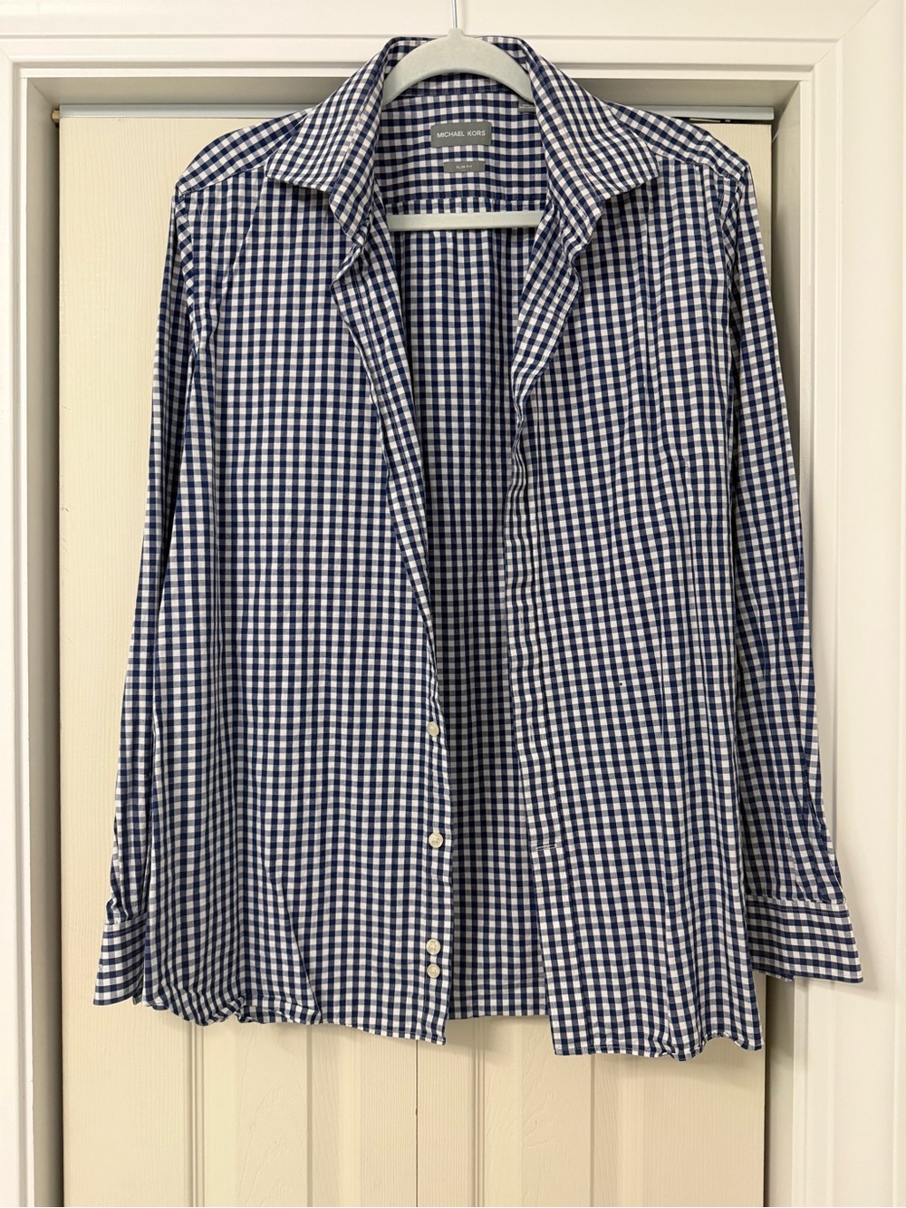 Michael Kors Navy and White Gingham Button-Up Shirt